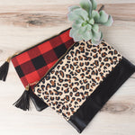 Red and Black Buffalo Check Zip Clutch