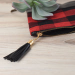 Red and Black Buffalo Check Zip Clutch