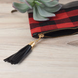 Red and Black Buffalo Check Zip Clutch
