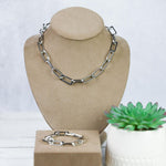 Serena Link Necklace and Bangle Bracelet with Toggle Closure In Gold or Silver