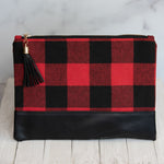 Red and Black Buffalo Check Zip Clutch