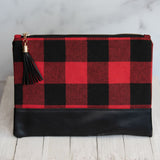 Red and Black Buffalo Check Zip Clutch