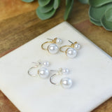 Double Pearl Drop Dangle Earrings