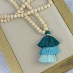 Kinsey Wood Bead and Tassel Statement Necklace