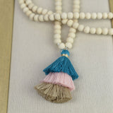 Kinsey Wood Bead and Tassel Statement Necklace