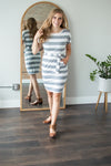 Dress with Pockets | Large Grey and White Stripes