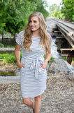 Dress with Pockets | Small Grey and White Stripes