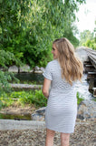 Dress with Pockets | Small Grey and White Stripes