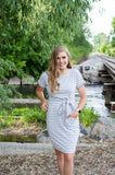 Dress with Pockets | Small Grey and White Stripes