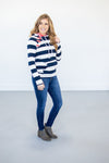 Bold Navy Stripe Double Hooded Sweatshirt
