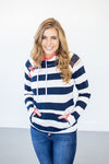 Bold Navy Stripe Double Hooded Sweatshirt