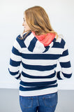 Bold Navy Stripe Double Hooded Sweatshirt