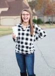 Sadie Kangaroo Top | Black and White Buffalo Plaid