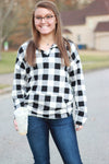 Sadie Kangaroo Top | Black and White Buffalo Plaid
