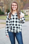 Sadie Kangaroo Top | Black and White Buffalo Plaid