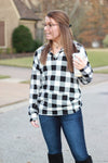Sadie Kangaroo Top | Black and White Buffalo Plaid