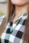 Sadie Kangaroo Top | Black and White Buffalo Plaid