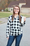 Sadie Kangaroo Top | Black and White Buffalo Plaid