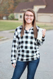 Sadie Kangaroo Top | Black and White Buffalo Plaid