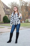 Sadie Kangaroo Top | Black and White Buffalo Plaid