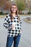 Sadie Kangaroo Top | Black and White Buffalo Plaid