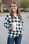 Sadie Kangaroo Top | Black and White Buffalo Plaid