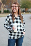 Sadie Kangaroo Top | Black and White Buffalo Plaid