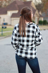 Sadie Kangaroo Top | Black and White Buffalo Plaid