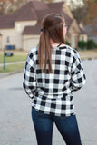 Sadie Kangaroo Top | Black and White Buffalo Plaid