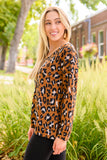 Just For Fun Long Sleeve V Neck Animal Print Top