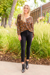 Just For Fun Long Sleeve V Neck Animal Print Top