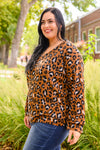 Just For Fun Long Sleeve V Neck Animal Print Top