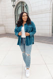 Tell Me After School Shacket in Teal