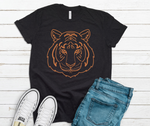 Orange Tiger Face T-Shirt on Heathered Black