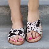 Naughty Monkey Caddo Sandals in Cow Print